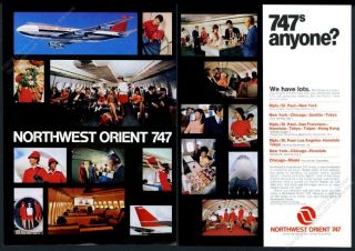 1970 Northwest Orient Airlines 747 Stewardess 17 Photo Vintage Print Ad
