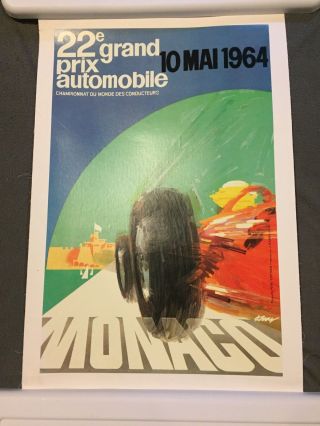 Monaco Grand Prix 22e 1964 Poster On Linen Vintage French Race Poster