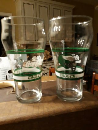 2 Vintage Philadelphia Eagles Drinking Glasses Coca Cola Nfl Glass Cup Football