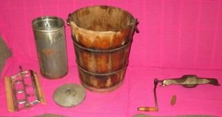 Rare White Mountain Wood Tub Hand Crank Ice Cream Freezer Maker Complete Vintage