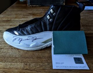 Uda Michael Jordan Autographed Air Jordan 12 (xii) Og Black Varsity Red White