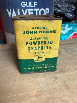 Vintage John Deere Lubricating Powdered Graphite Oil Can Paper Label Gas Nr