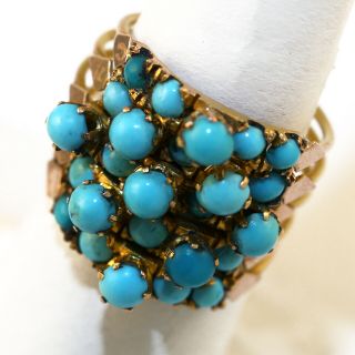 Antique Vintage Nouveau 18k Gold Persian Turquoise 5 Band Stacking Ring