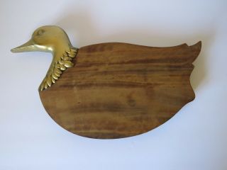 Vintage Rubel Solid Wood With Brass Duck/mallard Cutting Board