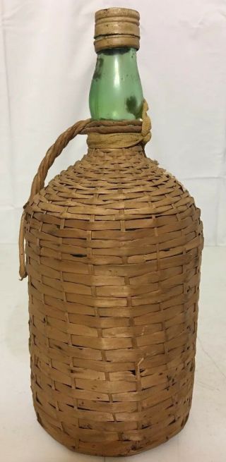 Vintage Ron Bacardi 1/2 Gal Rum Bottle Woven Wicker Cover Handle Rustic P.  Rico