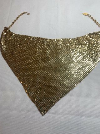 Vintage Whiting And Davis Gold Metal Mesh Handkerchief Bib Necklace Signed