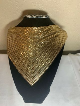 Vintage Whiting and Davis Gold Metal Mesh Handkerchief Bib Necklace Signed 3