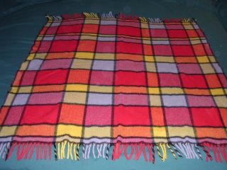206o Vintage Horner Woolen Mills Heavy Wool Throw Blanket Colorful Plaid 50x56