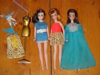 3 X Vintage Dawn Pippa Dolls Topper With Clothes & Shoes
