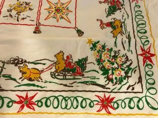 Swedish Vintage 1940s Tablecloth - Piggies Drawing Father Christmas 