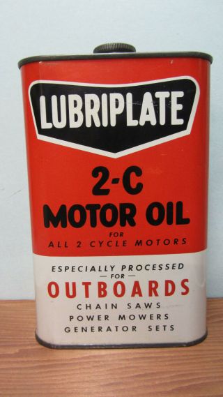 Vintage Lubriplate 2 - C Outboard Motor Oil Flat Quart Can Full