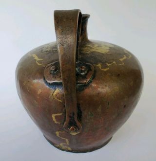 Vtg.  Antique 1850 ' s Hammered Copper Jug Riveted Dovetail Whale Oil Lamp 3