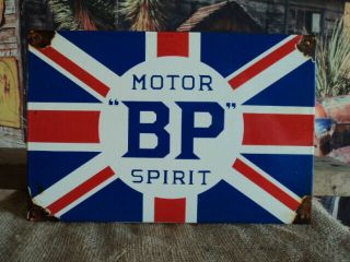 Old Vintage " Bp " Motor Spirit Porcelain Gas Station Sign