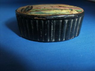 ANTIQUE EARLY 19THC PAPIER MACHE SNUFF BOX WITH A WINDMILL AND LADY WITH A FISH 3