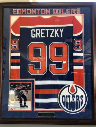 Framed Wayne Gretzky Edmonton Oilers Autographed Blue Ccm Jersey