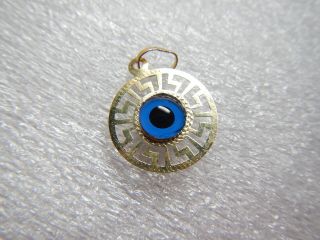 Vintage 14 Kt Yellow Gold Blue Glass Spirit Evil Eye Protective Pendant