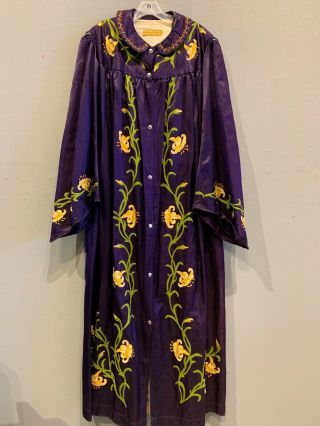 Antique Odd Fellows Fancy Purple Silk Robe With Floral Soutache Vintage