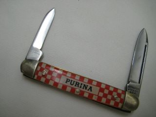 Vintage Purina 2 Blade Kutmaster Pocket Knife 3 1/8 " Long Utica Ny Usa