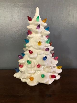 Vintage White Ceramic Christmas Tree,  Colorful Lights,  Non - Electric But So Cute