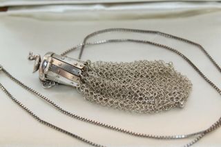 Vintage Sterling Silver Metal Mesh Purse Tassle Pendant Necklace
