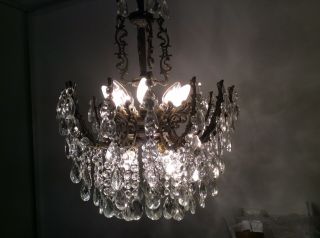 UNIQUE Antique French 7 - tier Bronze & Pear Drop Crystals ‘waterfall’ Chandelier. 2