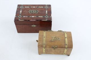 2 X Antique / Vintage Wooden Tea Caddys Inc.  Burr Walnut,  Abalone Shell,  Brass