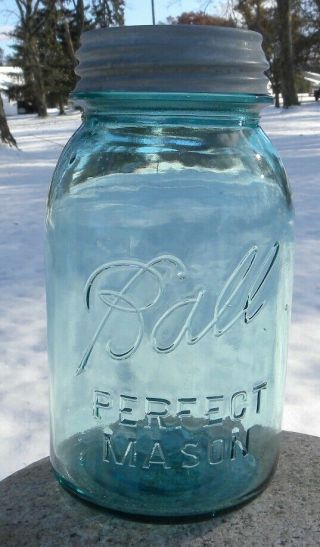 Near Flawless Vintage Number 13 Ball Fruit Jar Qt Ball Blue Bpm