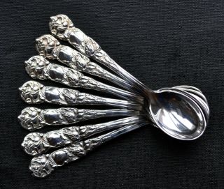 Vintage William Adams Silver Plated,  Set 7 Coffee Spoons,  Bridal Rose,  Italy