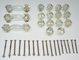 17 Antique Vintage Clear Glass Cabinet Drawer Handles Knobs Door Pulls