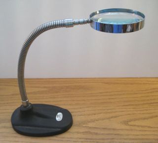 Vintage Tasco 4x Magnifier Cast Iron Stand Gooseneck Flexo - Mag Magnifying Glass