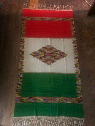 VINTAGE Antique MEXICO FLAG RIO GRANDE SALTILLO Blanket RUG Native 77x39 3