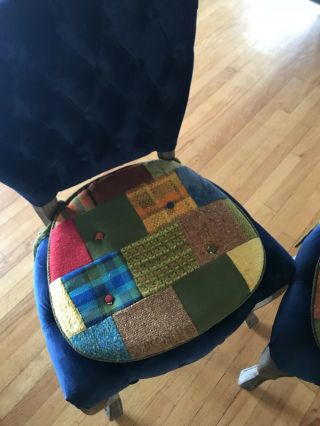 2 Vintage Mid Century Mcm Patchwork Plaid Chair Cushions Ties Cool Retro Unique