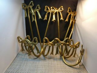 Six Large 14 Inch Vintage Hardware Brass Curtain Tiebacks Tie Backs Ribbon Bow