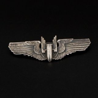 Vtg Sterling Silver - Wwii Us Military Aerial Gunner Wings Brooch Pin - 17.  5g