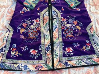 Antique Chinese Purple Silk Robe Forbidden Stitch Embroidery Whirling Log Floral 3