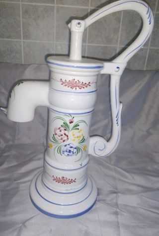 Vintage Hand Water Pump Glazed Ceramic Decorative Decor 14 "