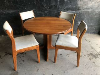 Round Vintage Teak Danish Dining Table & Chairs
