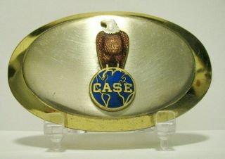 J I Case 1842 Abe Eagle & Globe Logo Brass Nickel Enamel Belt Buckle Vintage