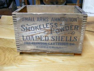 Vintage Clinton Cartridge Co.  " Smokeless Powder " 12 Ga.  Shotgun Shells Wooden