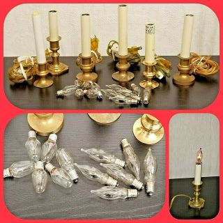 6 Vtg Electric Window Brass Candlesticks Candle Lamps Christmas Flicker Bulbs