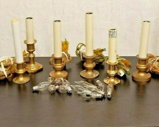 6 Vtg Electric Window Brass Candlesticks Candle Lamps Christmas Flicker Bulbs 2