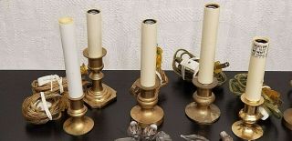 6 Vtg Electric Window Brass Candlesticks Candle Lamps Christmas Flicker Bulbs 3