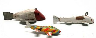 Group Of 3 Old Whitefish Minnows Folk Art Fish Spearing Decoy Ice Fishing Lure
