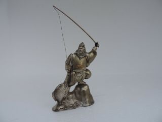 Vintage Japanese Sterling Silver Ebisu God Of Ocean & Fishing Folk 72 Gr 2.  55 Oz