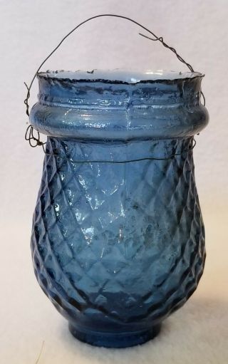 Antique Victorian Light Blue Diamond Quilted Glass Christmas Fairy Light Lamp
