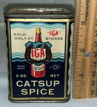 Antique Iga Catsup Ketchup Spice Tin Vintage Eagle Bottle Grocery Can Chicago Il