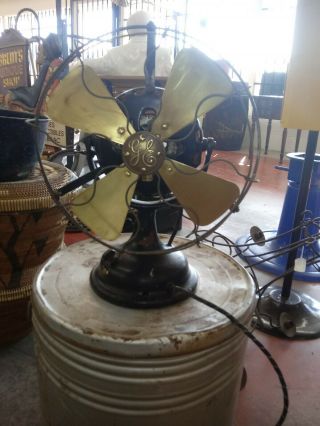Antique 1901 Ge Pancake Desk Fan Brass Blade Cage And Bolts