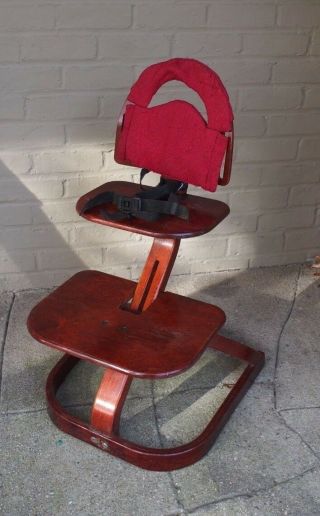 Vintage Svan Sweden Mid Century Modern Wood Child Baby High Chair With Cushion