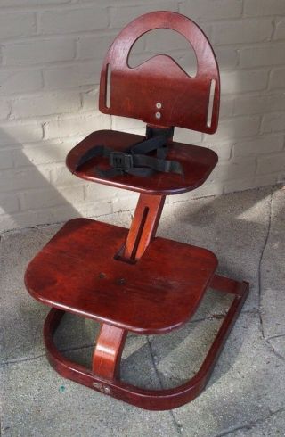 vintage Svan Sweden mid century modern wood child baby high chair with cushion 3