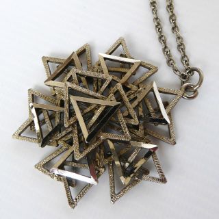 Silver Tone Pendant 26 " Necklace.  Vintage 60s/70s Triangles Brutalist Modernist